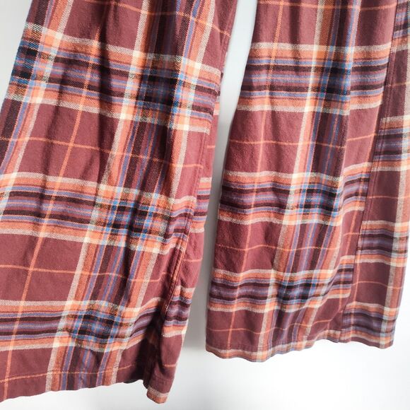 Free People Wide Leg Pants Size 0 Out Of Touch Extreme Plaid Pockets Burgundy - Picture 6 of 12
